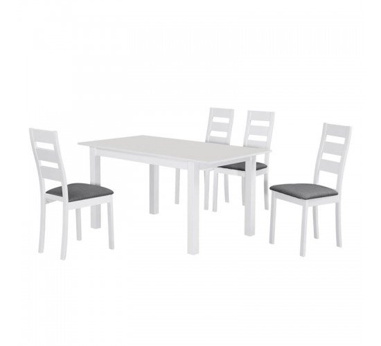 MILLER Set Τραπεζαρία Κουζίνας Άσπρο, Ύφασμα Γκρι: Τραπέζι Επεκτεινόμενο   4 Καρέκλες  Table120 30x80x74Chair45x52x97 [-Άσπρο/Γκρι-] [-Ξύλο/Ύφασμα-] Ε781,2S