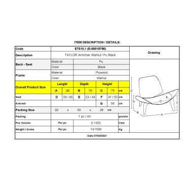TAYLOR Πολυθρόνα Σαλονιού Καθιστικού Καρυδί, Pu Μαύρο  90x76x75cm [-Καρυδί-, -Μαύρο-] [-PU - PVC-, -Ξύλο-] Ε7510,1