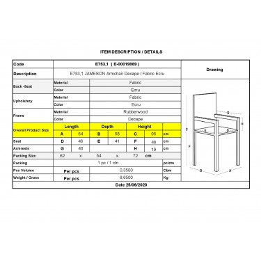 JAMESON Πολυθρόνα Σαλονιού Καθιστικού Decape, Ύφασμα Εκρού  54x58x95cm [-Εκρού-, -Φυσικό-] [-Ξύλο-, -Ύφασμα-] Ε753,1