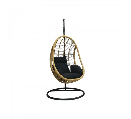 SALSA Κρεμαστή Πολυθρόνα, Wicker Φυσικό, Μέταλλο Βαφή Μαύρο, Μαξιλάρι Μαύρο  Φ105x203cm [-Μαύρο/Φυσικό-] [-Μέταλλο/Wicker-] Ε6768,1