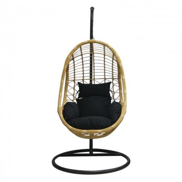 SALSA Κρεμαστή Πολυθρόνα, Wicker Φυσικό, Μέταλλο Βαφή Μαύρο, Μαξιλάρι Μαύρο  Φ105x203cm [-Μαύρο-, -Φυσικό-] [-Wicker-, -Μέταλλο-] Ε6768,1