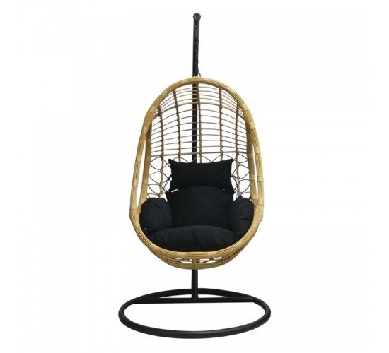 SALSA Κρεμαστή Πολυθρόνα, Wicker Φυσικό, Μέταλλο Βαφή Μαύρο, Μαξιλάρι Μαύρο  Φ105x203cm [-Μαύρο/Φυσικό-] [-Μέταλλο/Wicker-] Ε6768,1