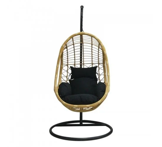 SALSA Κρεμαστή Πολυθρόνα, Wicker Φυσικό, Μέταλλο Βαφή Μαύρο, Μαξιλάρι Μαύρο  Φ105x203cm [-Μαύρο/Φυσικό-] [-Μέταλλο/Wicker-] Ε6768,1