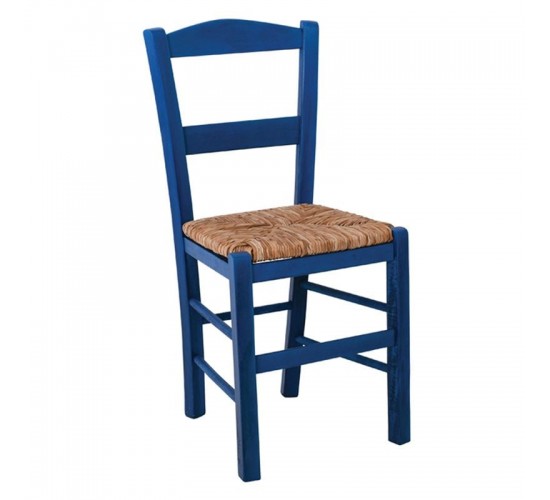 ΣΥΡΟΣ Καρέκλα Οξιά Βαφή Εμποτισμού Ανιλίνη Μπλε, Κάθισμα Ψάθα  41x45x88cm [-Μπλε-] [-Ξύλο-, -Ψάθα-] Ρ950,Ε3