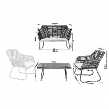 SALSA Set Σαλόνι Κήπου Μέταλλο Μαύρο, Wicker Φυσικό: Τραπέζι   Καναπέ 2Θέσιο   2 Πολυθρόνες  94x56x44-120x70x86-67x71x83cm [-Μαύρο-, -Φυσικό-] [-Wicker-, -Μέταλλο-] Ε249,1