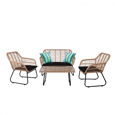 SALSA Set Σαλόνι Κήπου Μέταλλο Μαύρο, Wicker Φυσικό: Τραπέζι   Καναπέ 2Θέσιο   2 Πολυθρόνες  94x56x44-120x70x86-67x71x83cm [-Μαύρο-, -Φυσικό-] [-Wicker-, -Μέταλλο-] Ε249,1