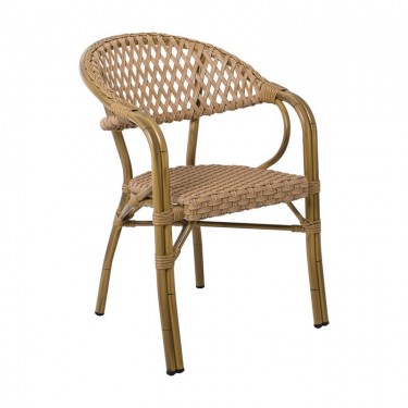 VEGERA Rattan Πολυθρόνα Dining Αλουμίνιο Φυσικό, Wicker Φυσικό, Στοιβαζόμενη  57x59x84cm [-Φυσικό-] [-Wicker-, -Αλουμίνιο-] Ε2580