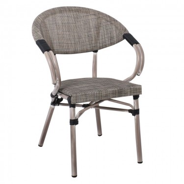 COSTA Πολυθρόνα Dining Αλουμινίου, Απόχρωση Antique Grey - Textilene Μπεζ  58x57x83cm [-Γκρι-, -Μπεζ-Tortora-Sand-Cappuccino-] [-Textilene-, -Αλουμίνιο-] Ε286,1