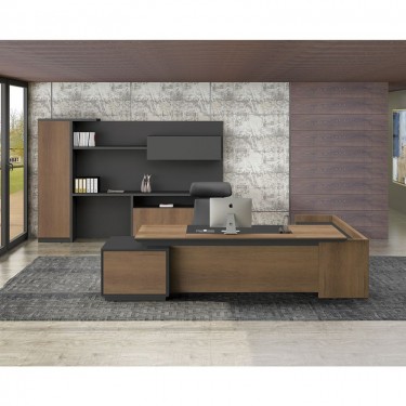 PROLINE Γραφείο Αριστερή Γωνία Απόχρωση Καρυδί Δρυς - Μαύρο  220x90/200x40 (H.76/70)cm [-Καρυδί-, -Μαύρο-] [-Melamine-] ΕΟ964,L