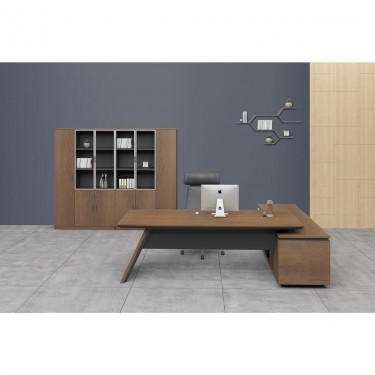 PROLINE Γραφείο Αριστερή Γωνία Απόχρωση Καρυδί Δρυς - Μαύρο  200x90/200x50 H.76/63cm [-Καρυδί-, -Μαύρο-] [-Melamine-] ΕΟ966,L