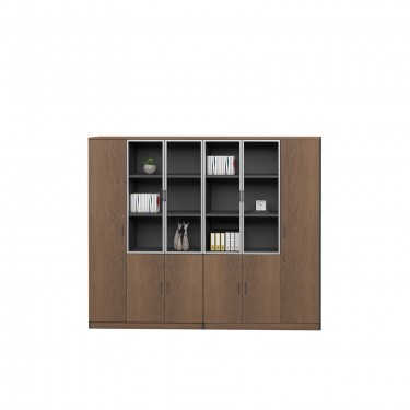 PROLINE Ντουλάπα - Βιβλιοθήκη Γραφείου Δεξιά, Πεντάφυλλη (2 Γυάλινα) Καρυδί Δρυς-Μαύρο  120x40x200cm [-Καρυδί-, -Μαύρο-] [-Melamine-] ΕΟ967,R