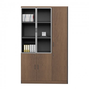 PROLINE Ντουλάπα - Βιβλιοθήκη Γραφείου Δεξιά, Πεντάφυλλη (2 Γυάλινα) Καρυδί Δρυς-Μαύρο  120x40x200cm [-Καρυδί-, -Μαύρο-] [-Melamine-] ΕΟ967,R