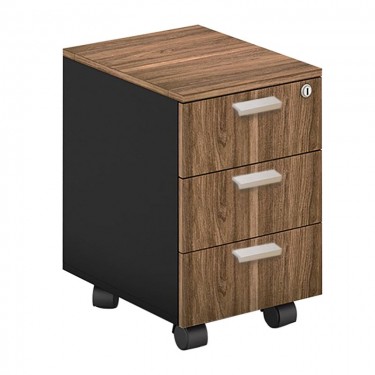 PROLINE Συρταριέρα Γραφείου Τροχήλατη, 3 Συρτάρια, Απόχρωση Καρυδί Δρυς - Μαύρο  41x45x59cm [-Καρυδί-, -Μαύρο-] [-Melamine-] ΕΟ938