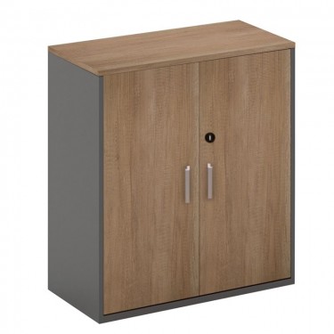 PROLINE Ντουλάπι Γραφείου Χαμηλό, Δίφυλλο, 2 ράφια, Απόχρωση Καρυδί Δρυς - Μαύρο  80x40x75cm [-Καρυδί-, -Μαύρο-] [-Melamine-] ΕΟ917