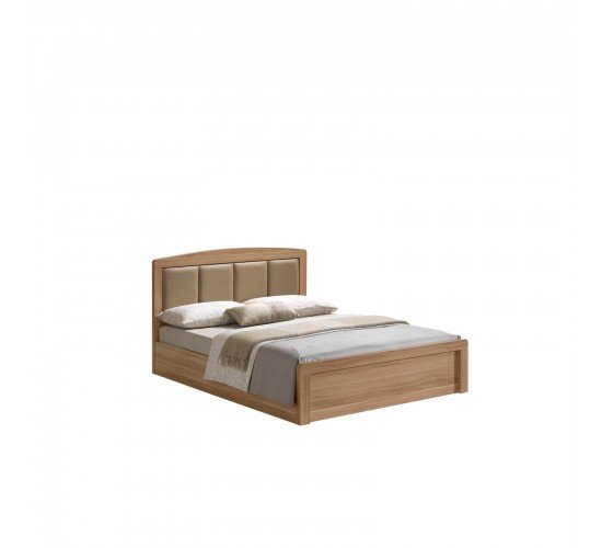 CALIBER Κρεβάτι Διπλό για Στρώμα 160x200cm, Απόχρωση Sonoma Oak, Κεφαλάρι Pu Μπεζ  168x210x100cm [-Φυσικό-] [-Paper-] Ε7386
