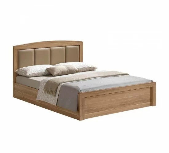 CALIBER Κρεβάτι Διπλό για Στρώμα 160x200cm, Απόχρωση Sonoma Oak, Κεφαλάρι Pu Μπεζ  168x210x100cm [-Φυσικό-] [-Paper-] Ε7386