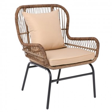 SALSA MAX Πολυθρόνα Μέταλλο Βαφή Μαύρο, Wicker Φυσικό, Μαξιλάρι Μπεζ  64x69x89cm [-Μαύρο-, -Φυσικό-] [-Wicker-, -Μέταλλο-] Ε243,Κ