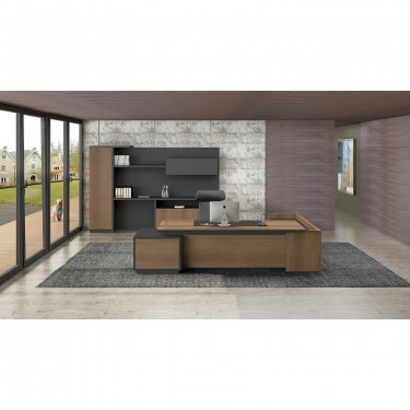 PROLINE Γραφείο Δεξιά Γωνία Απόχρωση Καρυδί Δρυς - Μαύρο  220x90/200x40 (H.76)cm [-Καρυδί-, -Μαύρο-] [-Melamine-] ΕΟ964,R