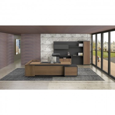 PROLINE Γραφείο Δεξιά Γωνία Απόχρωση Καρυδί Δρυς - Μαύρο  220x90/200x40 (H.76)cm [-Καρυδί-, -Μαύρο-] [-Melamine-] ΕΟ964,R