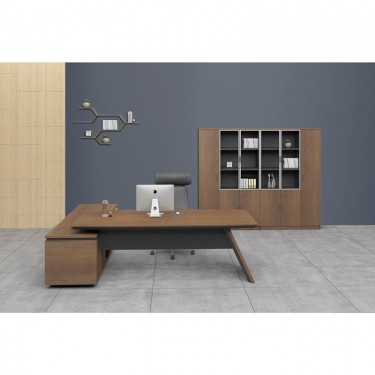 PROLINE Γραφείο Δεξιά Γωνία Απόχρωση Καρυδί Δρυς - Μαύρο  200x90/200x50 H.76/63cm [-Καρυδί-, -Μαύρο-] [-Melamine-] ΕΟ966,R