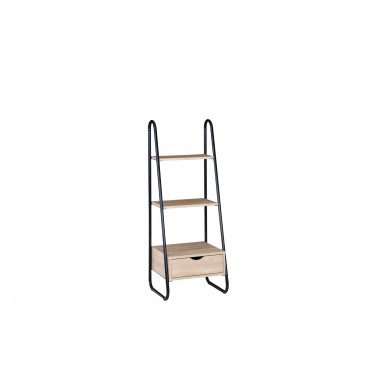 Ραφιέρα Μέταλλο Βαφή Μαύρο, Απόχρωση Σημύδας  44x37x114cm [-Μαύρο-, -Φυσικό-] [-Melamine-, -Μέταλλο-] ΕΟ428