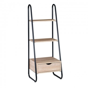 Ραφιέρα Μέταλλο Βαφή Μαύρο, Απόχρωση Σημύδας  44x37x114cm [-Μαύρο-, -Φυσικό-] [-Melamine-, -Μέταλλο-] ΕΟ428