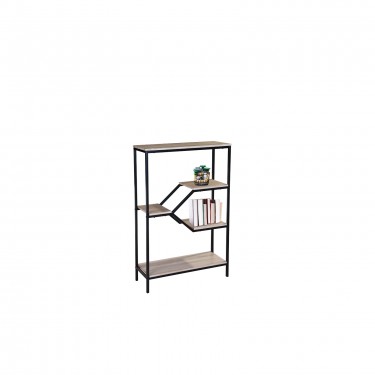 Ραφιέρα Μέταλλο Βαφή Μαύρο, Απόχρωση Sonoma  80x30x120cm [-Μαύρο-, -Φυσικό-] [-MDF - Κόντρα Πλακέ - Καπλαμάς - Νοβοπάν-, -Μέταλλο-] ΕΟ429