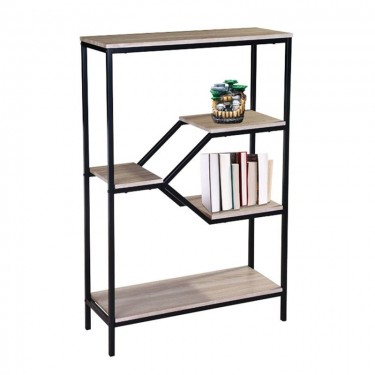 Ραφιέρα Μέταλλο Βαφή Μαύρο, Απόχρωση Sonoma  80x30x120cm [-Μαύρο-, -Φυσικό-] [-MDF - Κόντρα Πλακέ - Καπλαμάς - Νοβοπάν-, -Μέταλλο-] ΕΟ429