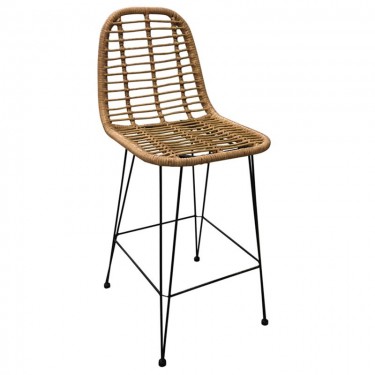 SALSA Σκαμπό BAR-Pro με Πλάτη, Μέταλλο Βαφή Μαύρο, Wicker Φυσικό  45x55x75/113cm [-Μαύρο-, -Φυσικό-] [-Wicker-, -Μέταλλο-] Ε252,1