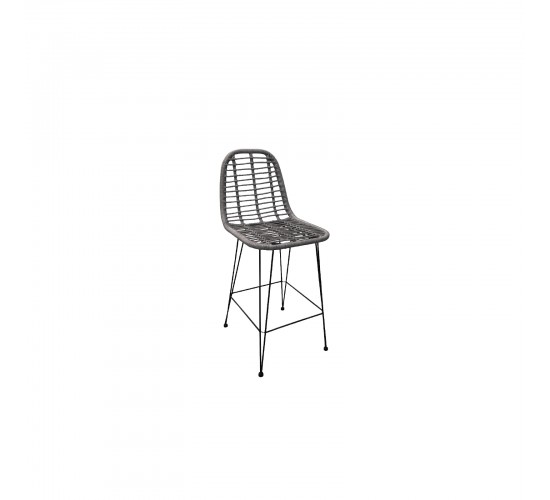 SALSA Σκαμπό BAR-Pro με Πλάτη, Μέταλλο Βαφή Μαύρο, Wicker Γκρι  45x55x75/113cm [-Γκρι-, -Μαύρο-] [-Wicker-, -Μέταλλο-] Ε252,2