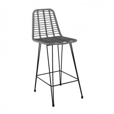 SALSA Σκαμπό BAR-Pro με Πλάτη, Μέταλλο Βαφή Μαύρο, Wicker Γκρι  45x55x75/113cm [-Γκρι-, -Μαύρο-] [-Wicker-, -Μέταλλο-] Ε252,2