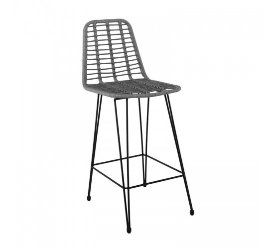 SALSA Σκαμπό BAR-Pro με Πλάτη, Μέταλλο Βαφή Μαύρο, Wicker Γκρι  45x55x75/113cm [-Γκρι-, -Μαύρο-] [-Wicker-, -Μέταλλο-] Ε252,2