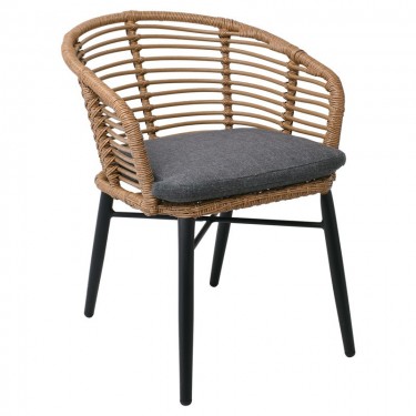 SALSA Πολυθρόνα Στοιβαζόμενη, Αλουμίνιο Βαφή Μαύρο,Wicker Φυσικό, Μαξιλάρι Γκρι  57x63x74cm [-Μαύρο-, -Φυσικό-] [-Wicker-, -Αλουμίνιο-] Ε259,1