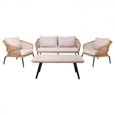 SALSA Plus Set Σαλόνι Κήπου ALU Μαύρο-Γυαλί-Wicker Φυσικό: Τραπέζι 2 Θέσιος 2 Πολυθρόνες  110x55x44-149x74x71-71x71x71cm [-Μαύρο-, -Φυσικό-] [-Wicker-, -Αλουμίνιο-] Ε254,S