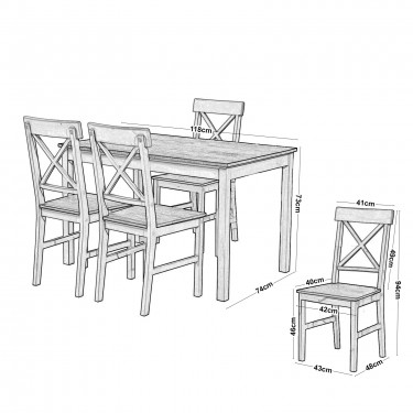 DAILY Set Τραπεζαρία Ξύλινη Σαλονιού - Κουζίνας: Τραπέζι   4 Καρέκλες / Άσπρο - Dark Oak  Table:118x74x73 Chair:43x48x94 [-Άσπρο-, -Καρυδί-] [-Ξύλο-] Ε783,1S