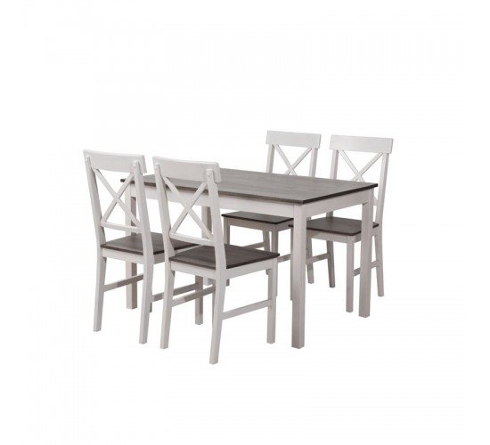 DAILY Set Τραπεζαρία Ξύλινη Σαλονιού - Κουζίνας: Τραπέζι   4 Καρέκλες / Άσπρο - Dark Oak  Table:118x74x73 Chair:43x48x94 [-Άσπρο/Καρυδί-] [-Ξύλο-] Ε783,1S