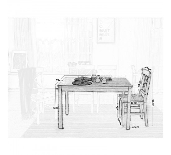 DAILY Set Τραπεζαρία Ξύλινη Σαλονιού - Κουζίνας: Τραπέζι   4 Καρέκλες / Άσπρο - Φυσικό  Table:118x74x73 Chair:43x48x94 [-Άσπρο/Φυσικό-] [-Ξύλο-] Ε783,2S