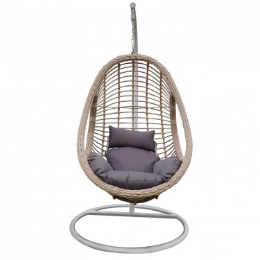 MACAN-II Κρεμαστή Πολυθρόνα, Wicker Grey-White, Μέταλλο Βαφή Άσπρο, Μαξιλάρι Γκρι  Φ105x196cm [-Άσπρο-, -Γκρι-] [-Wicker-, -Μέταλλο-] Ε6740,1