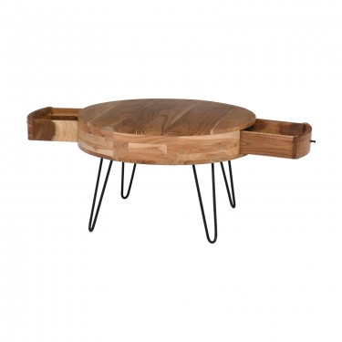 KARIM Τραπεζάκι Σαλονιού Καθιστικού, Μέταλλο Βαφή Μαύρο, Ξύλο Ακακία Φυσικό  Φ70xH.42cm [-Μαύρο-, -Φυσικό-] [-Μέταλλο-, -Ξύλο-] ΕΑ7077