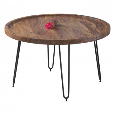 MATRI Τραπεζάκι Σαλονιού Καθιστικού, Μέταλλο Βαφή Μαύρο, Ξύλο Ακακία Φυσικό  Φ76xH.45cm [-Μαύρο-, -Φυσικό-] [-Μέταλλο-, -Ξύλο-] ΕΑ7076,1