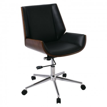 BF9860 Πολυθρόνα Γραφείου Μέταλλο Χρώμιο Καρυδί - Pu Μαύρο  65x66x87/95cm [-Καφέ-, -Μαύρο-] [-PU - PVC-, -Ξύλο-] ΕΟ538,1
