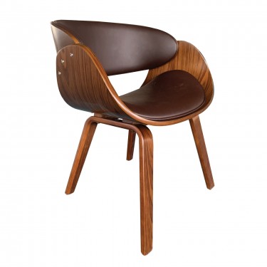 JOY-W Πολυθρόνα Τραπεζαρίας Καρυδί, Pu Μαύρο  57x55x80cm [-Καρυδί-, -Μαύρο-] [-PU - PVC-, -Ξύλο-] Ε7512,1W