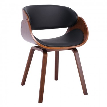 JOY-W Πολυθρόνα Τραπεζαρίας Καρυδί, Pu Μαύρο  57x55x80cm [-Καρυδί-, -Μαύρο-] [-PU - PVC-, -Ξύλο-] Ε7512,1W