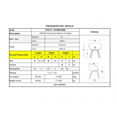 HERMAN Πολυθρόνα Καρυδί - Pu Μαύρο  68x56x77cm [-Καρυδί-, -Μαύρο-] [-PU - PVC-, -Ξύλο-] Ε7514,1