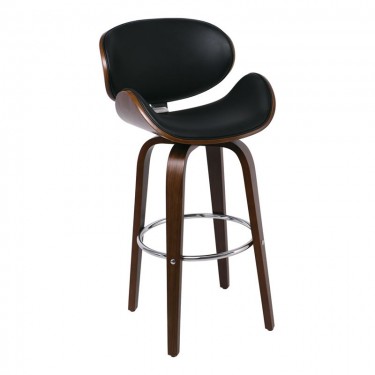 GOMEZ Σκαμπό BAR με Πλάτη, Απόχρωση Καρυδί, PU Μαύρο Περιστρεφόμενο  54x57x76/107cm [-Καρυδί-, -Μαύρο-] [-PU - PVC-, -Ξύλο-] Ε510,1