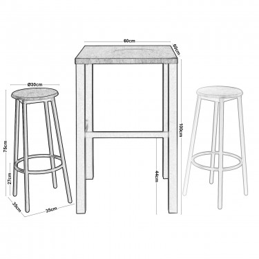 MAYER Set Bar Τραπέζι   2 Σκαμπό Μέταλλο Βαφή Ανθρακί - Antique Brown  Table:60x60x100 Stool:Φ30 H.75 [-Ανθρακί-, -Καφέ-] [-MDF - Κόντρα Πλακέ - Καπλαμάς - Νοβοπάν-, -Μέταλλο-] ΕΜ9798,S