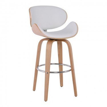 GOMEZ Σκαμπό BAR με Πλάτη, Απόχρωση Φυσικό, PU Άσπρο, Περιστρεφόμενο  54x57x76/107cm [-Άσπρο-, -Φυσικό-] [-PU - PVC-, -Ξύλο-] Ε510,2