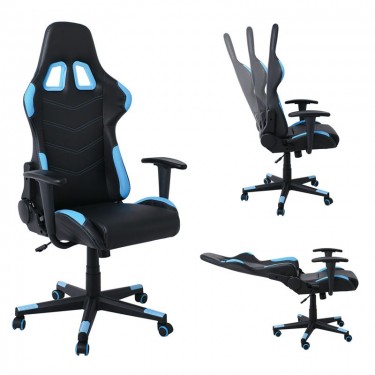 BF9150 Gaming Πολυθρόνα Γραφείου, Ανάκλιση Πλάτης έως 90°, Pu Μαύρο - Μπλε  67x69x124/134cm [-Μαύρο-, -Μπλε-] [-PU - PVC-] ΕΟ541,2