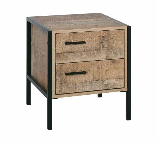 PALLET-W Κομοδίνο με 2 Συρτάρια Μέταλλο Βαφή Μαύρο - Antique Oak  44x40x50cm [-Μαύρο/Καρυδί-] [-Μέταλλο/Paper-] Ε8433,W