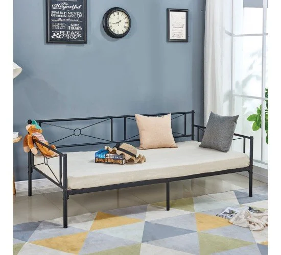 QUEEN Daybed Κρεβάτι Μέταλλο Βαφή Μαύρο  196x95x75 (Στρώμα 90x190)cm [-Μαύρο-] [-Μέταλλο-] Ε8019,1